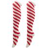 Women Girls Over Knee Long Socks Christmas Diagonal Striped Print Christmas Thigh High Stockings Holiday Party Hosiery