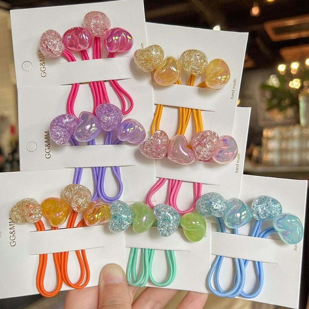 2pcs/lot Elastic Hair Ties Acrylic Beads Kids Hair Bands Cute Ponytail Hair Ties Hair Accessories