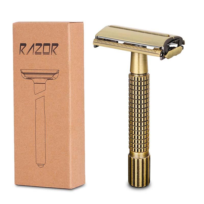 Bronze Double-Sided Safety Razor Set for Men - Manual Beard & Face Shaver with Gift Box