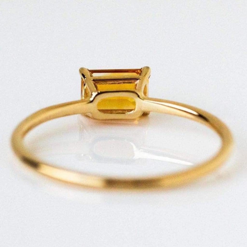 Yellow Gold Plated Citrine Ring: Baguette November Birthstone Solitaire Ring: Minimalist Bridal wedding jewelry gift for her
