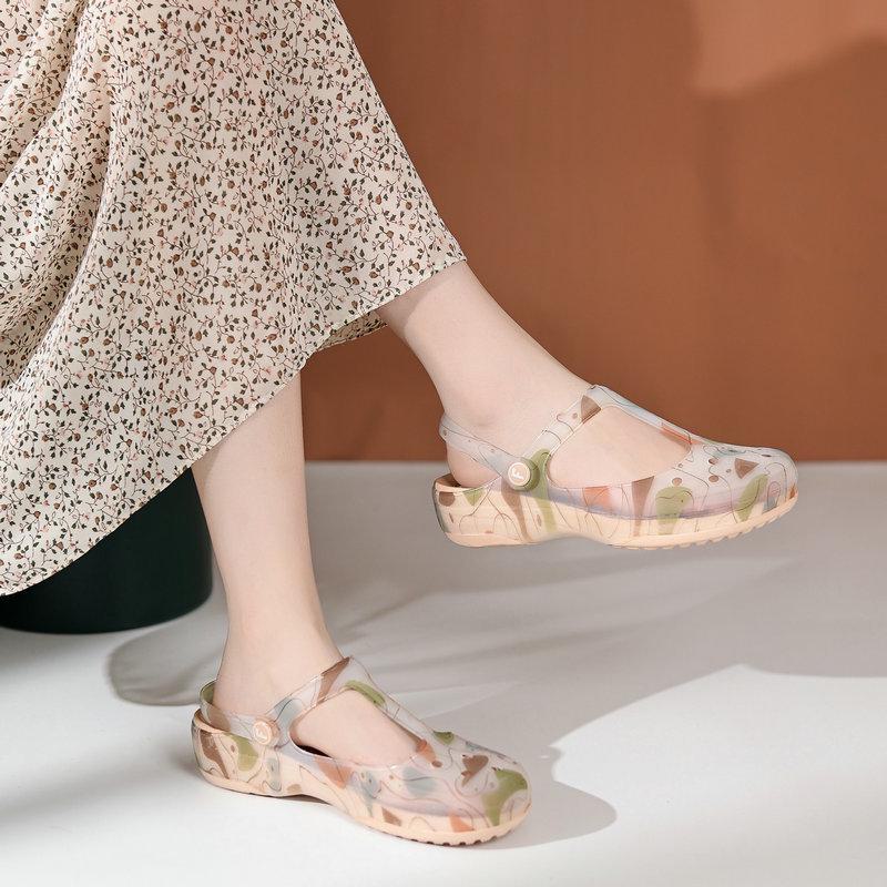 2024 Women's Summer Printed Thick-Soled Beach Sandals - Soft Jelly Shoes for Nurses and Pregnant Women