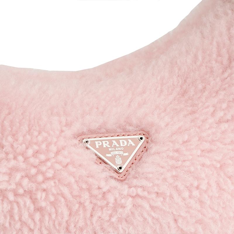 Prada Classic Silver Buckle Triangle Logo Plush Wool Mini Handbag Women handbags Pink 1NE515-2DUE-F0615