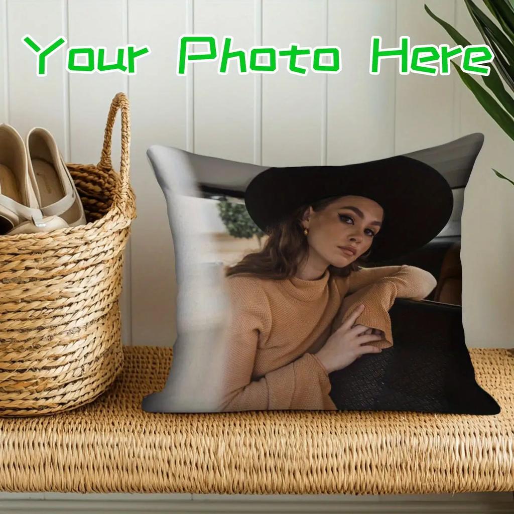 1 customized photo wide brimmed hat pillowcase 18x18 inches short plush decorative pillowcase, with zipper closure, machine wash