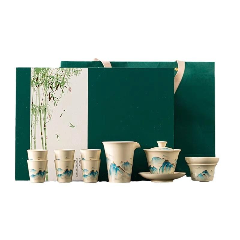 Set de ceai ceramic de lux Cutie cadou Nou set cadou de lux cu Gaiwan, Ceainic și Cești de ceai pentru cadouri și suveniruri