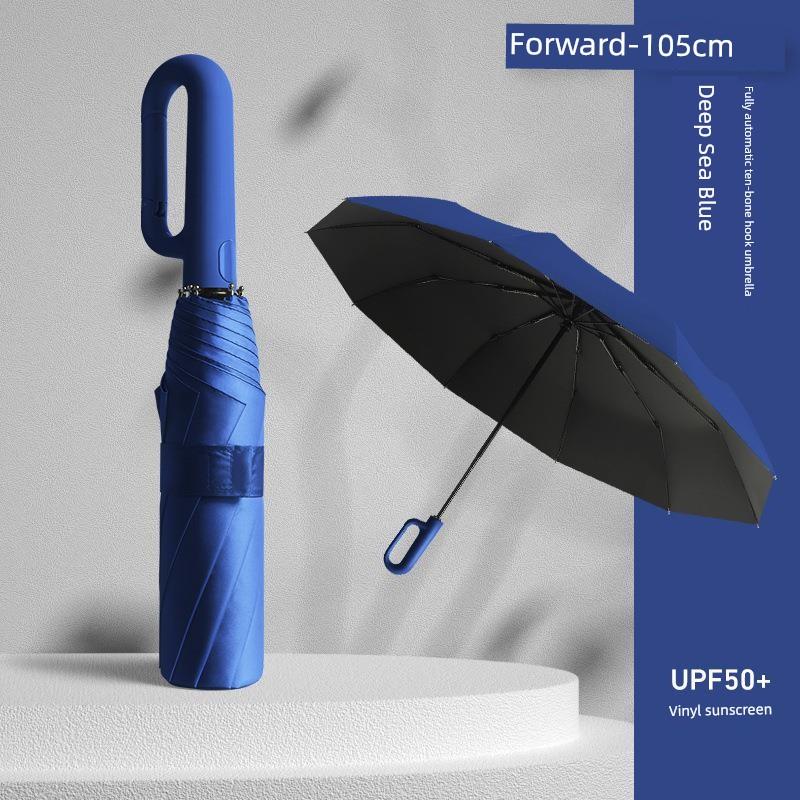 Automatic Ring Buckle Umbrella with Enlarged Hook, Foldable, Portable, Reinforced, Dual-Use for Sun and Rain, Unisex, Sun Protection