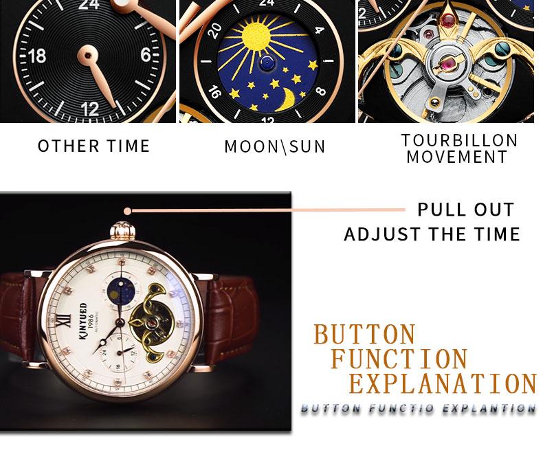 KINYUED J053 Stainless Steel Leather Watch Waterproof Night Phase Simple Fashion Men Wristwatch Custom Customized LOGO