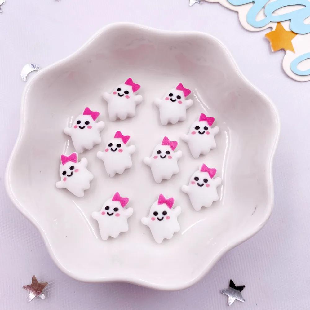 30pcs Resin Mini Colorful Painted Cartoon Ghosts Bat Pumpkin Spider Bat Candle Figurines Flat Back Nail Art DIY Scrapbook M437 H