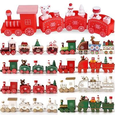 Wooden Mini Train Decor Set Christmas Party Snowman Ornament Plastic or Wooden Tabletop Cake Decoration Props Train Kids Toys