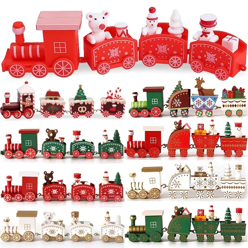 Wooden Mini Train Decor Set Christmas Party Snowman Ornament Plastic or Wooden Tabletop Cake Decoration Props Train Kids Toys