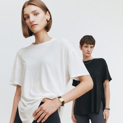 Horaho Tencel Leggings Mate Cover-Up Short Sleeve T-Shirt (White/Black)