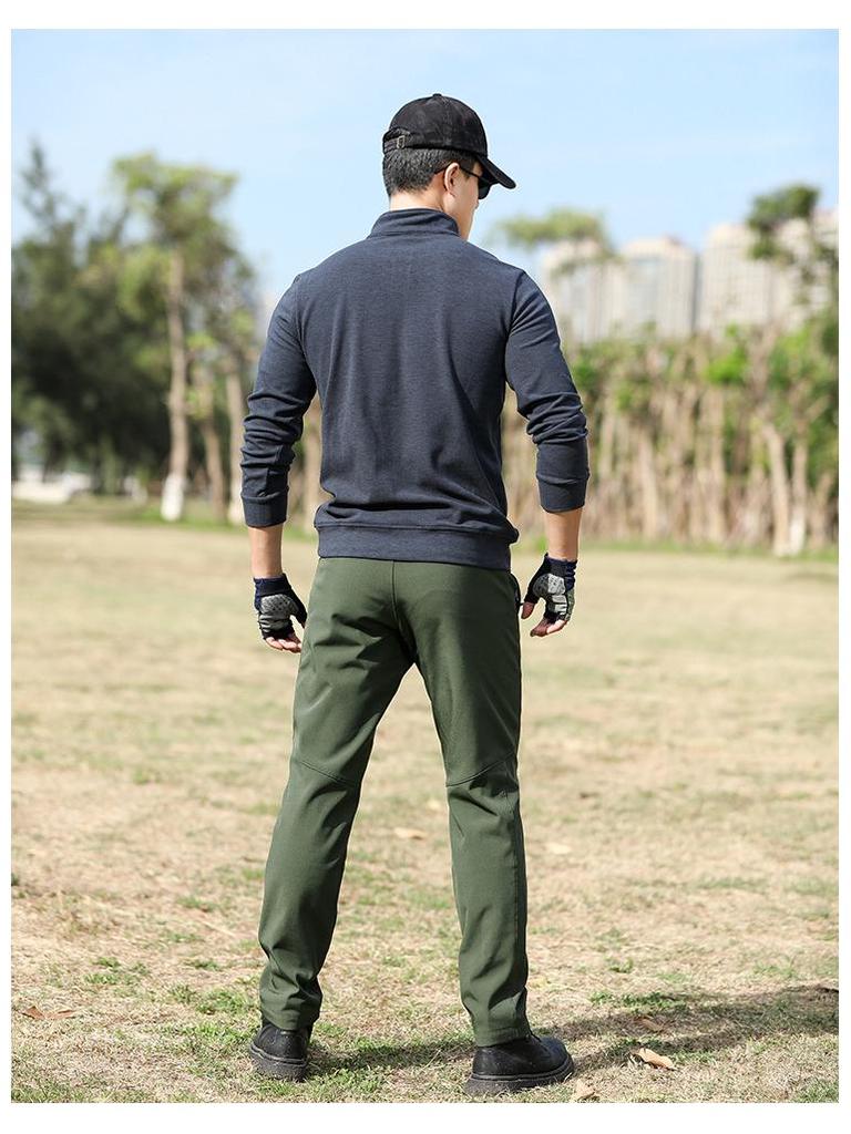 Men's Autumn/Winter Outdoor Windbreaker Softshell Pants - Fleece-Lined, Warm, Breathable, Straight-Leg Design.