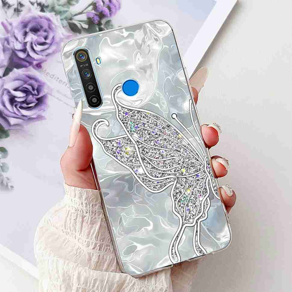 For Realme 5 RMX1911 6.5" Case Fashion Colorful Flower Soft Silicone TPU Cover For Oppo Realme5 RMX1919 Butterfly Bumper Shell