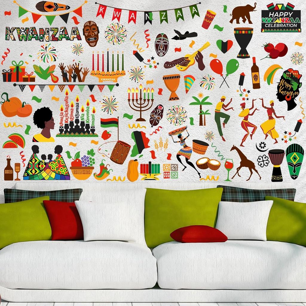 101 Pcs Kwanzaa Window Stickers Clings Kwanzaa Wall Decorations Decals Vinyl Kinara Candles Wall Stickers n n Candles Festival Holiday Party Decor
