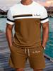 Summer Top Men's Letter 3D Print Short-Sleeve T-Shirt Stylish Mens Shorts Set Vacation Beach Casual T-Shirt 2-Piece