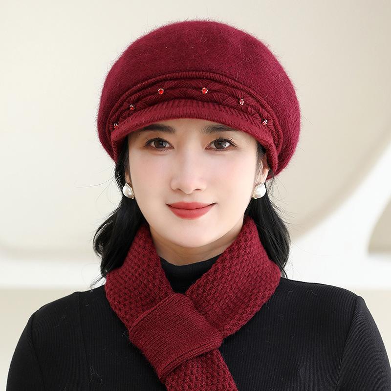 Knitted Hat Women's Fashion with Plush Windproof Duck Tongue Knitted Hat Middle Aged and Elderly Grandma Hat