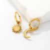 Romantic Asymmetric Stainless Steel Gold Color Sun Moon Pendant Drop Earrings for Women Shiny Zirconia Earrings Trendy Jewelry