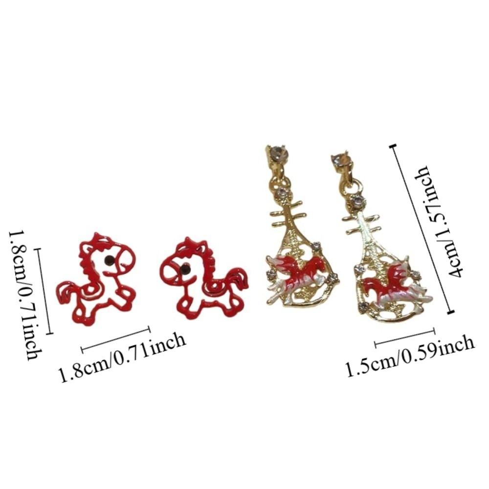 Fashion Jewelry Chinese Style Pony Earrings Rhinestone Drop Earrings New Year Horse Earrings  Woman