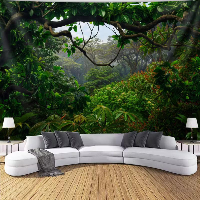 

2D Rainforest Tree Tapestry Nature Landscape Wall Hanging for Dorm 47.2x31.5inch/120*80cm