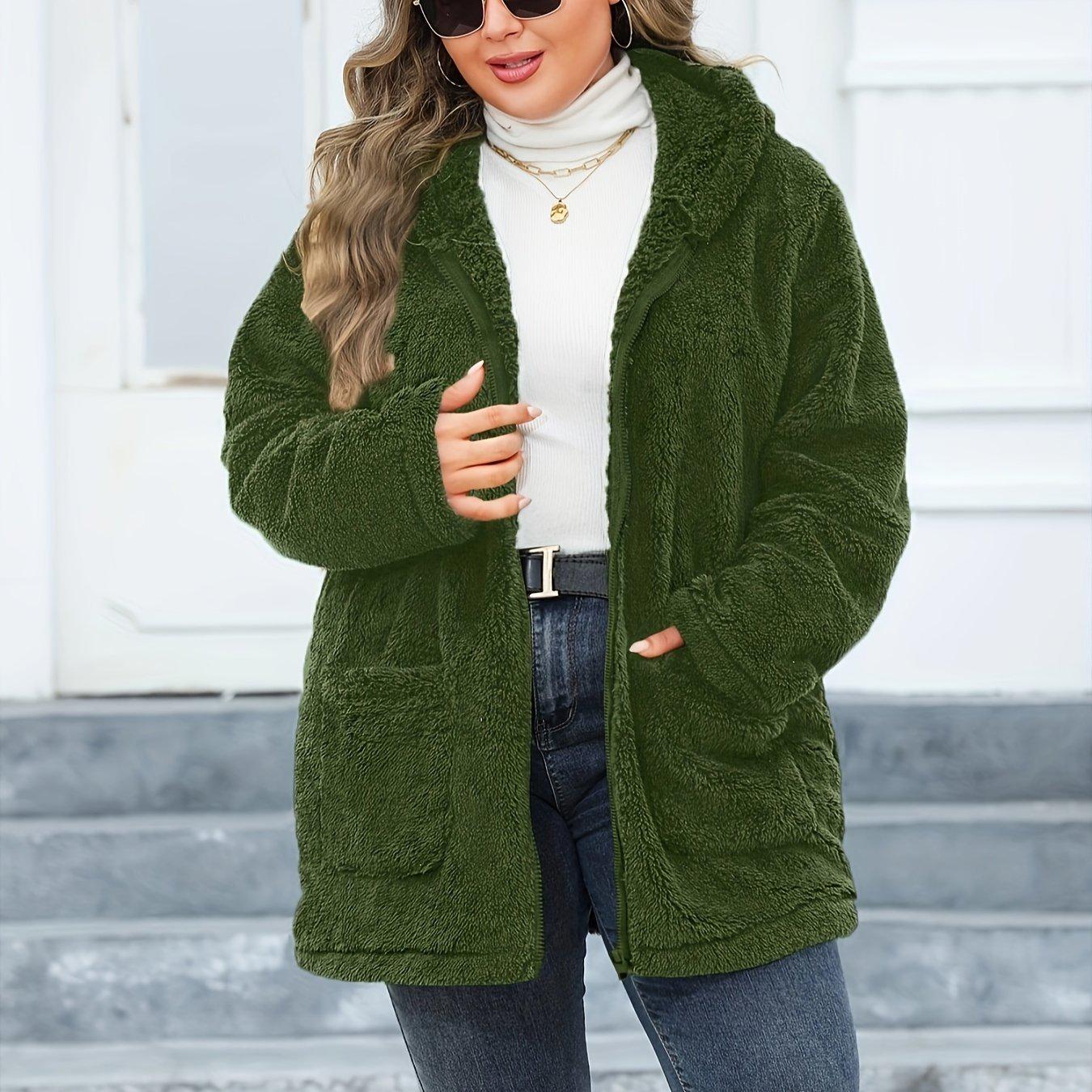 

Fleece Hooded Thickened Plush Coat - New in Europe and America 5XL зелений