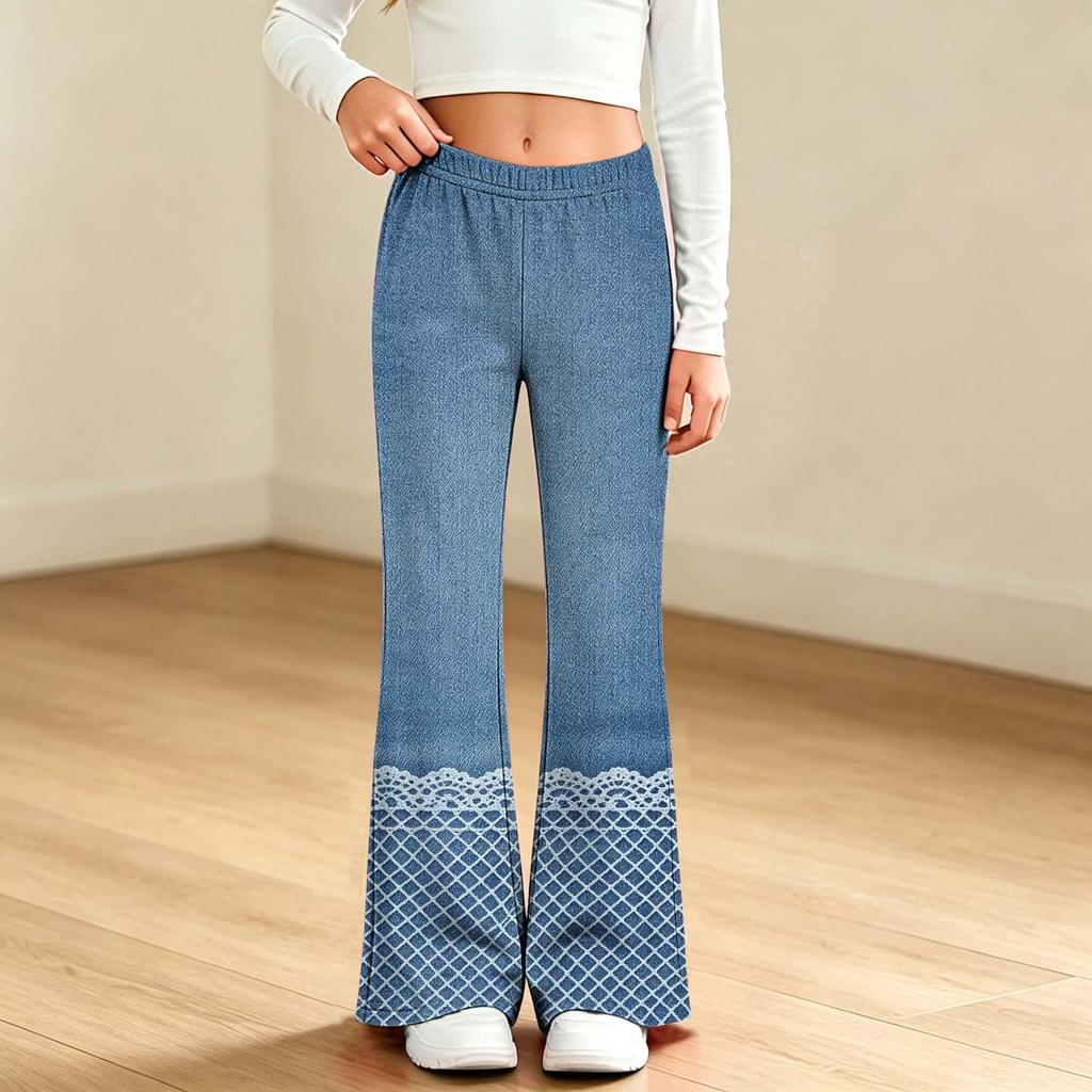 Kids Fashion High Waist Flared Pants Printed Bell Bottom Trousers for Everyday Wear