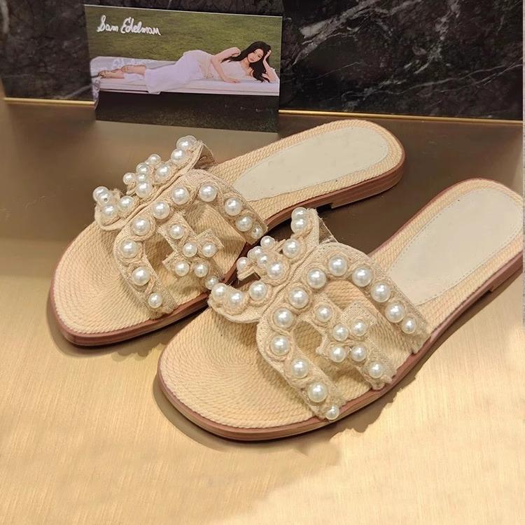 

Версия из овчины~ Юй Шусинь жемчужная соломенная плетеная обувь-шлепанцы на плоской подошве для летней уличной носки для женщин 40