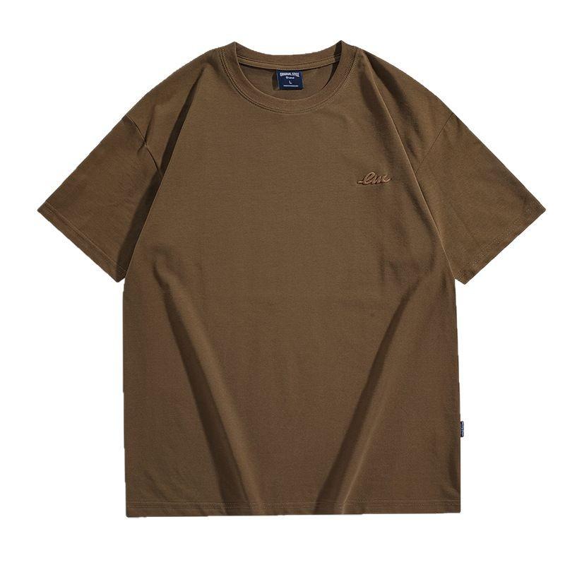 Men Crew Neck Short Sleeve T Shirt With Small Embroidery Loose Fit Casual Daily Tops