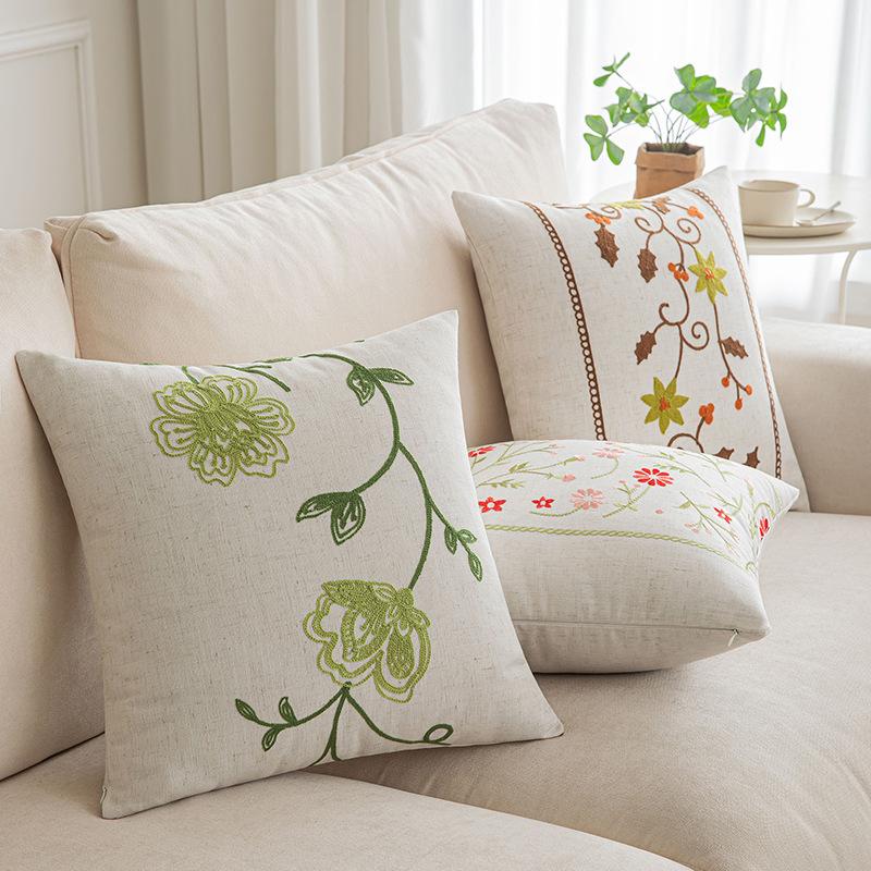 Embroidered Throw Pillow Covers Blossoms Decorative Pillowcases Farmhouse Cotton Pillow Cushion Cases Square Floral Pillow Case