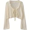 Elegante e Carino Cardigan Sottile con Laccetti e Pizzo, Top Sottile Traspirante con Maniche Lunghe in Chiffon e Volant per Donna, Mantellina Estiva