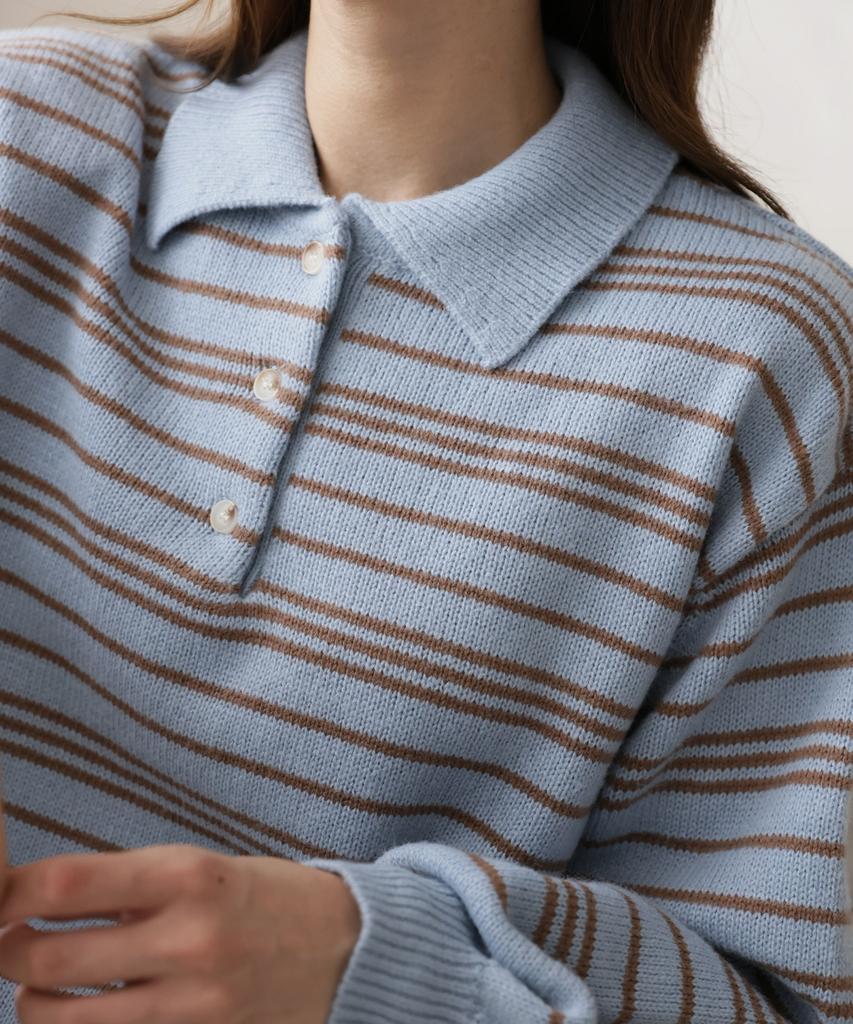 Ppaeppae Collared Loose Fit Striped Knit T-Shirt 3 Colors