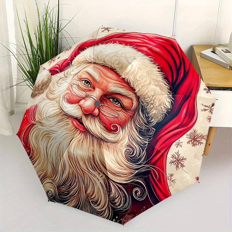 

Santa Claus, Christmas Theme 8 Bone Hand Automatic Folding Umbrella, Compact and Portable Design, A Perfect Gift for Birthday, Christmas or