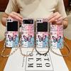 Metal Rope Lanyard Case For Samsung Galaxy Z Flip7 Flip6 Flip5 Flip4 Flip 7 FE 6 5 4 3 5G Beautiful Butterfly Print TPU Cover