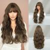 High Quality 30 Inch Long Curly Wig Women Brown With Large Waves Bangs Naturally Soft Full Head Cover