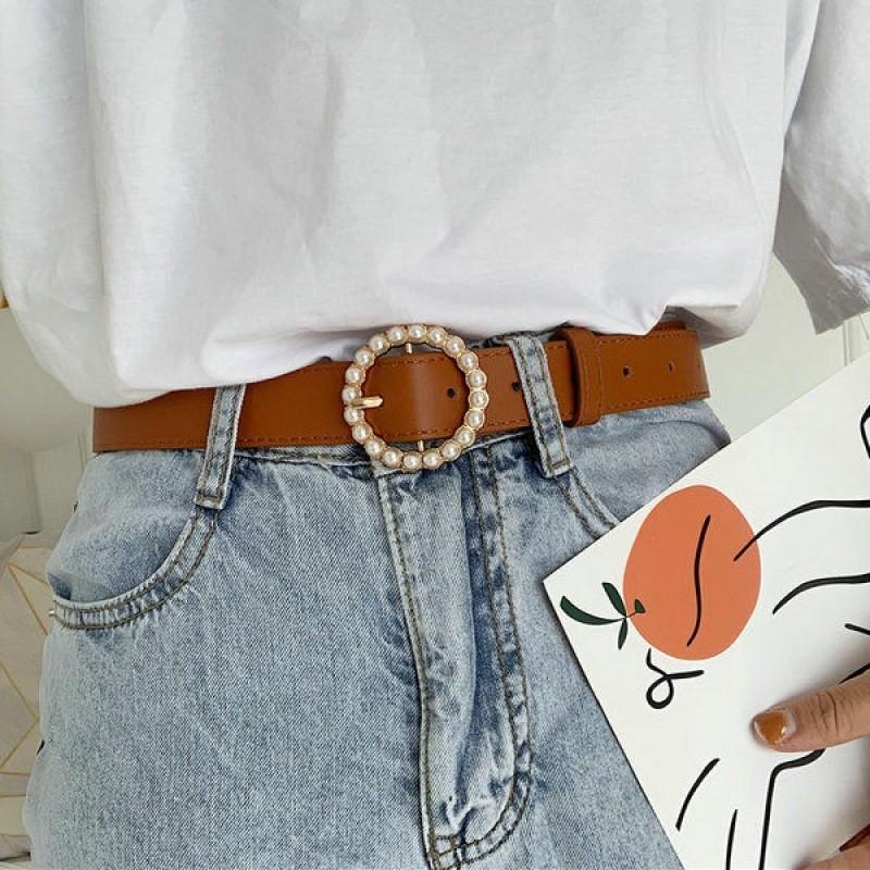 Elegant Rhinestone Round Buckle Women's Waist Belt Perfect For Fashionable Student Style