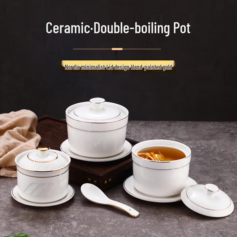 Keramik-Doppelkochtopf-Set mit Goldrand