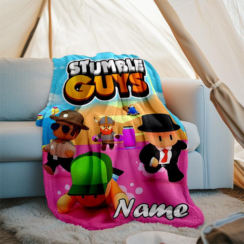 Personalized Custom Name Blanket - Stumble Guys Print Design,Blanket for Sofa,Bed,Travel,Camping - Soft and Warm, Great Gift