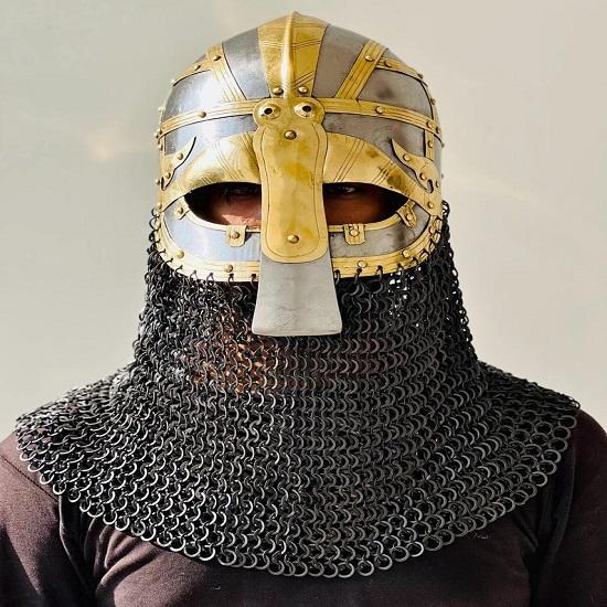 Vandal Medusa Helmet Chainmail Hand forged Armor Helmet  Viking Chainmail steel and brass Helmet  Best Gift
