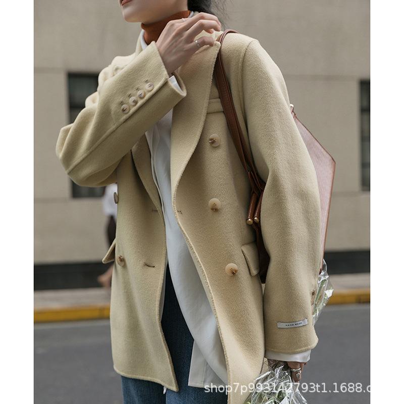 

Двустороннее шерстяное пальто женское средней длины классический двубортный шерстяной костюм зимняя шерстяная куртка M жёлтый