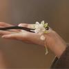 2024 Retro Magnolia Wooden Hairpin with Lily of the Valley Tassel: Simple Bun Accessory for Hanfu & Cheongsam