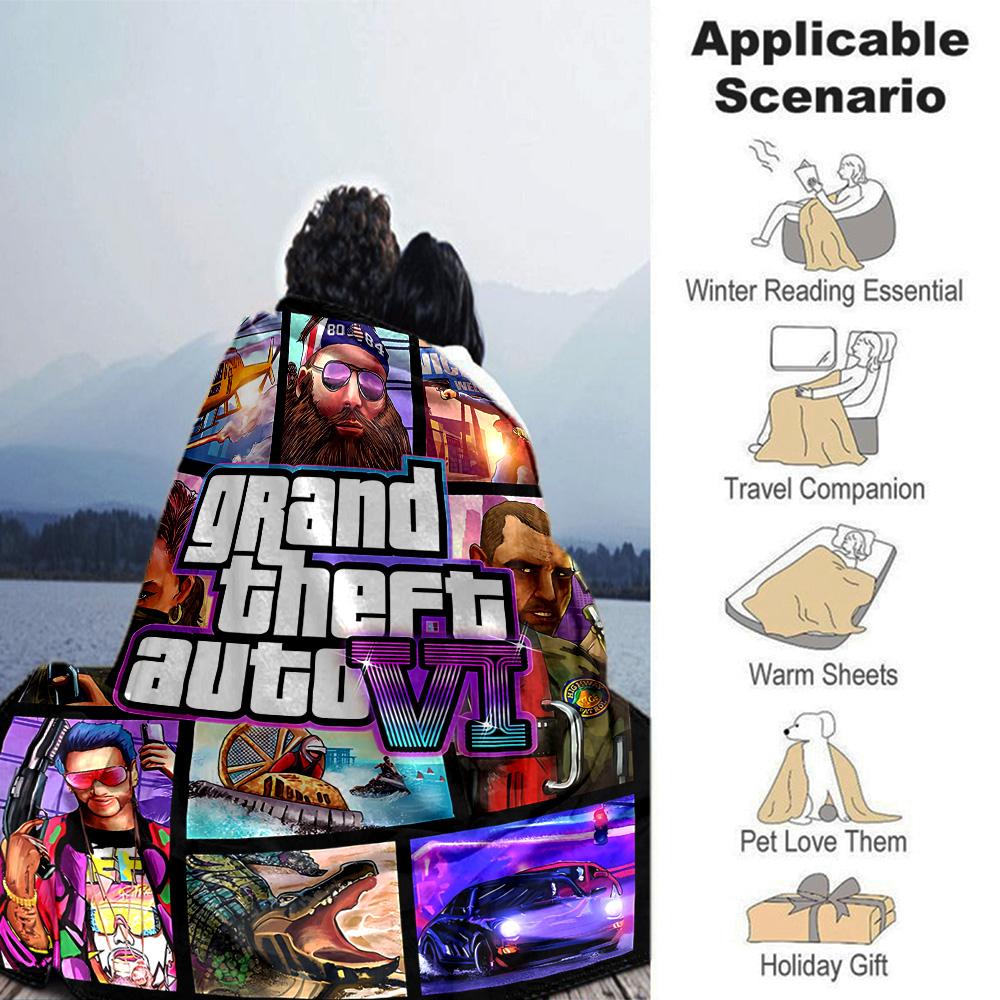 Grand Theft Auto Vi Flannel Blanket Super Soft Warm Cozy Blanket for Sofa Bed Office Travel All‑Season Home Decor Gift