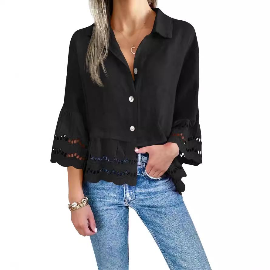 2025 Spring/Summer Women's Flare Sleeve Lace Shirt