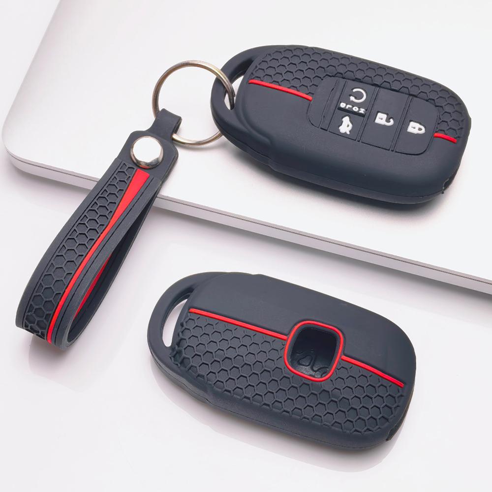 Silicone Car Key Fob Cover for Honda Accord Civic CR V HR V Pilot Passport Odyssey Ridgeline Insight Clarity Fit Jazz with Keychain Key Fob Protector