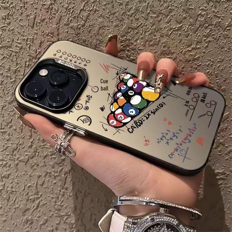 Trendy Silver Shell Digital Billiards Phone Case for Apple 17/16/15 Pro, 14 Pro Max, 13/12
