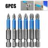6Pcs Non-Slip Magnetic Screwdriver Bit Set 50mm 1/4" Hex Shank /Cross Head Screwdriver Drill Bit PH1/PH2/PH3/PZ1/PZ2/PZ3