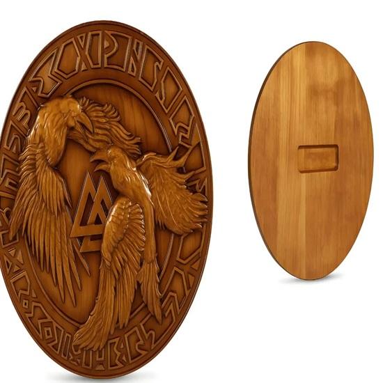 60,96 cm Odens korpar Hugin och Munin Träsnideri Viking Valknut Plakett Jul Bröllop Vägg Hemmakontor Dekor