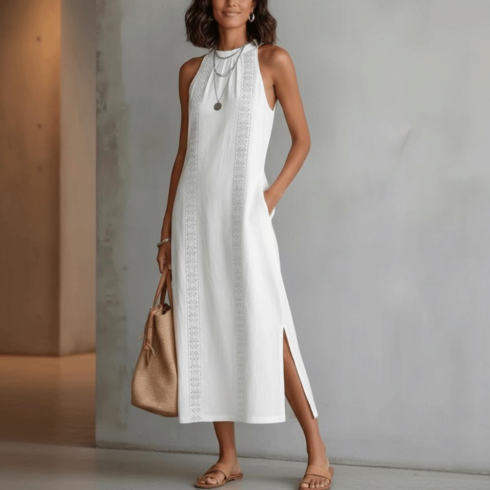 Häkel-Spitzen-Patchwork-Kleid Lockerer Schnitt Damen Sommerkleid Vintage-Stil Langer Rock Strandmode