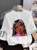 Girls' Summer Crew-Neck Short-Sleeved Top New Black Girls Cute Top Girls Clothes Cartoon Print T-Shirt Top Children's Clothing