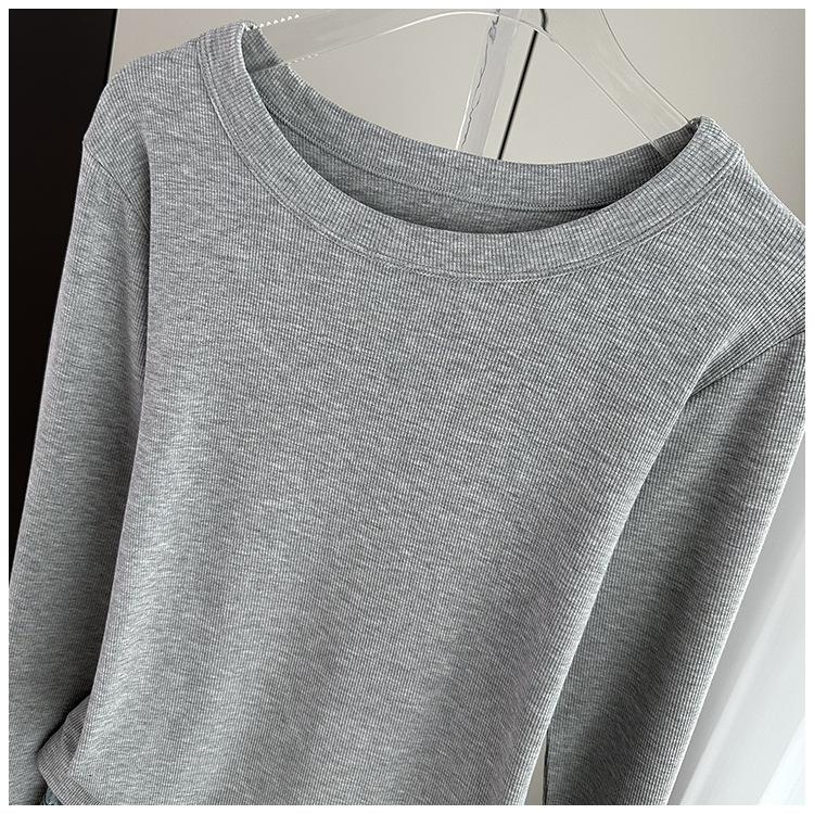 Ribbed Round Neck Long Sleeve Base Top Modal Slim Inner Wear For Winter Stretchy Slim Base Layer Soft Ribbed Fabric Good For Inner And Outer Wear Top