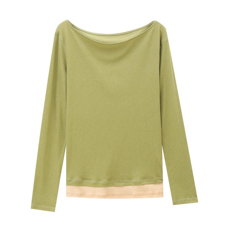 

Love & Nancy весна 2025 корейский хлопковый женский топ на одно плечо с длинным рукавом и контрастным цветом One Size