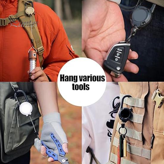 Portable Retractable Keychain Carabiner Badge Holder Strong Load-bearing Compact Size Portable Telescopic Keychain Clip Camping Accessories