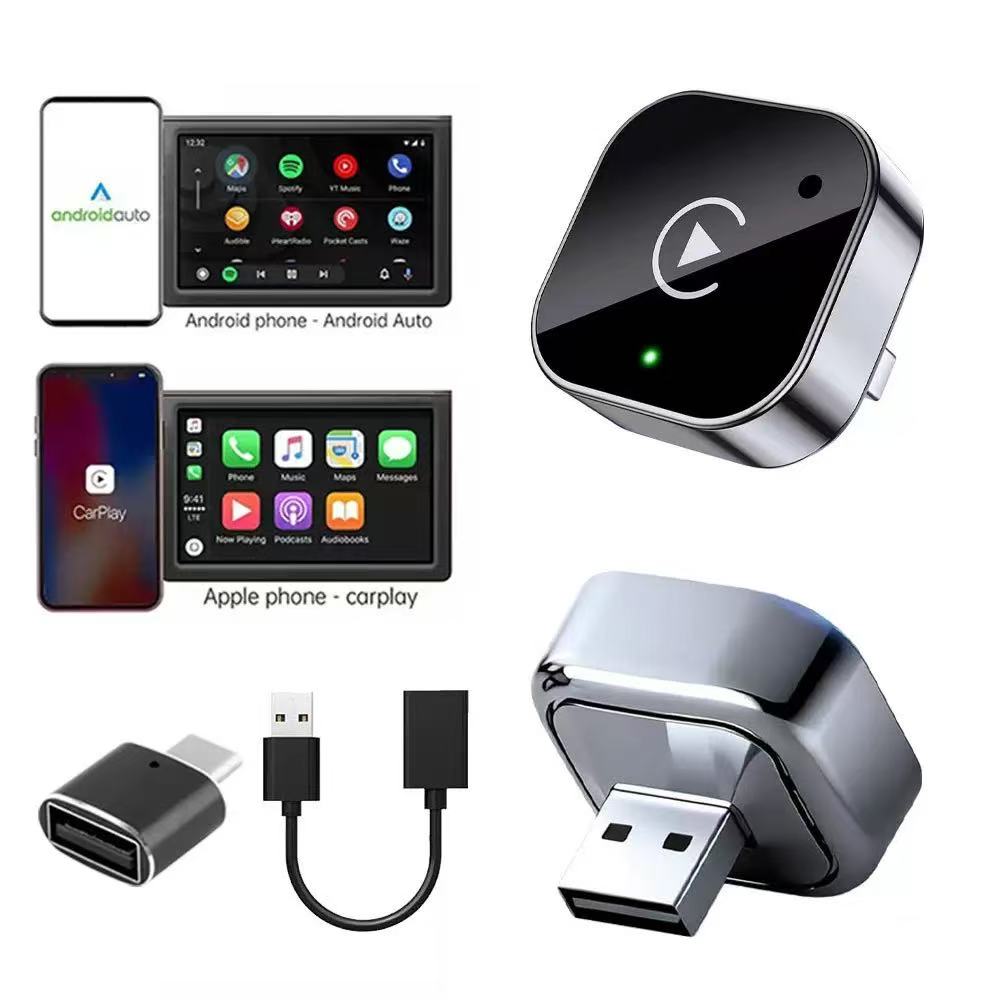 2-in-1 Wireless CarPlay Android Auto Adapter USB USB-C Dongle Plug and Play Fast Auto Connect No Delay Compact for Car Screen